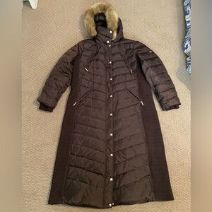 Michael Kors XXL Down Winter Puffer Full Length Maxi Coat Fur Trim Hood EUC